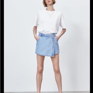 ZARA Buttoned Denim Skort Light Blue L